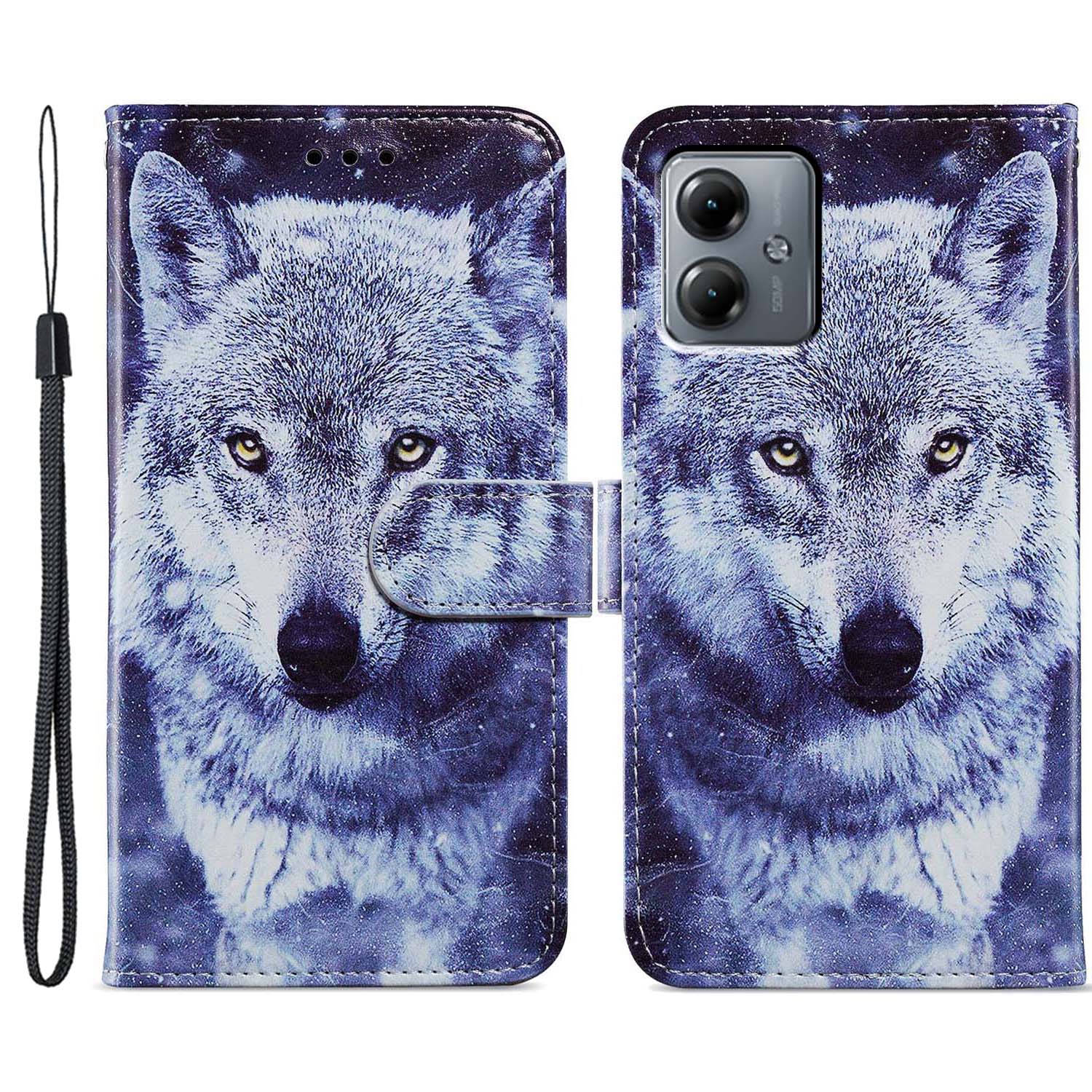 

Für Motorola Moto G54 5G Hülle PU -leder -muster -druckständer Schutzhilfe - Weißer Wolf, Motorola Moto G54 5G