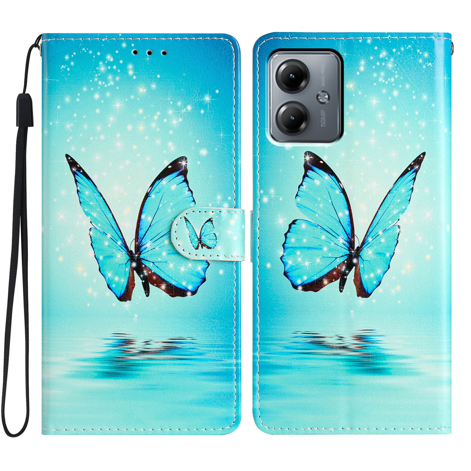 

Für Motorola Moto G54 5G Hülle PU -leder -muster -druckständer Schutzhilfe - Blauer Schmetterling, Motorola Moto G54 5G