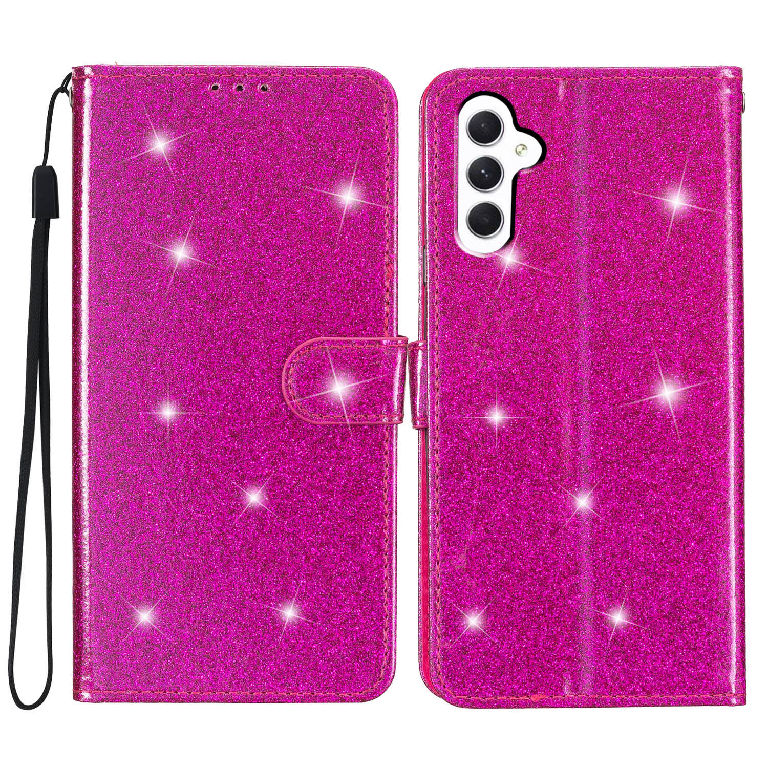 

Für Samsung Galaxy A15 4G Hülle PU Leder Brieftasche Glitzernde Telefonabdeckung - Rose, Galaxy A15 4G