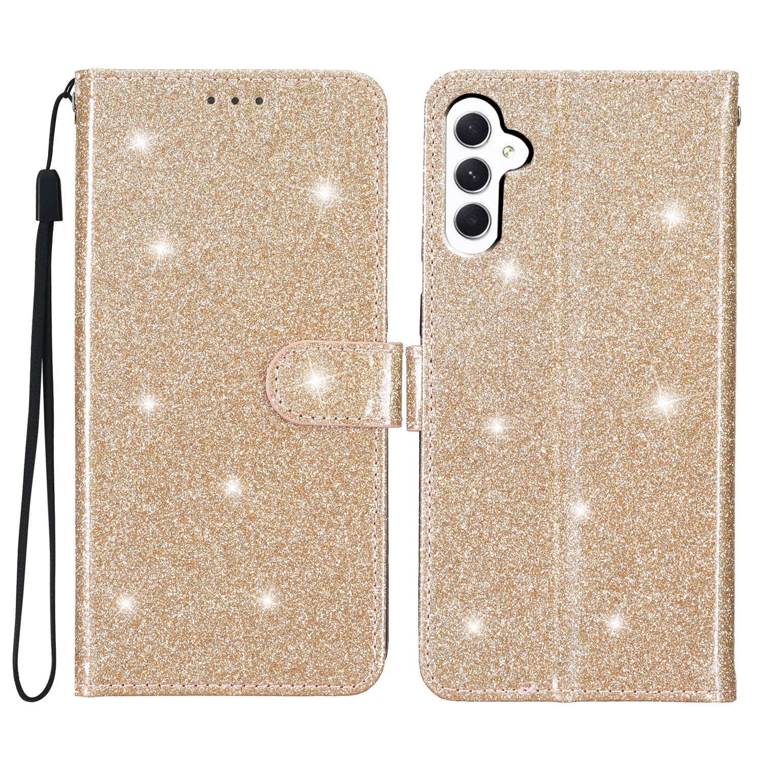 

Für Samsung Galaxy A15 4G Hülle PU Leder Brieftasche Glitzernde Telefonabdeckung - Gold, Galaxy A15 4G