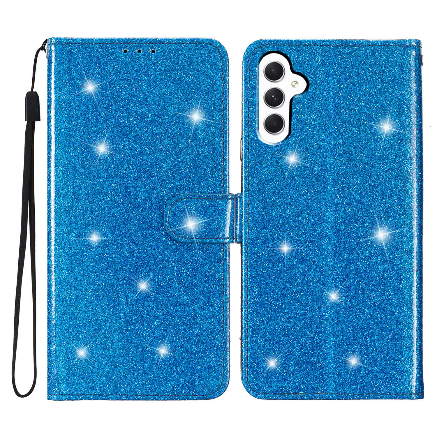 

Für Samsung Galaxy A15 4G Hülle PU Leder Brieftasche Glitzernde Telefonabdeckung - Blau, Galaxy A15 4G