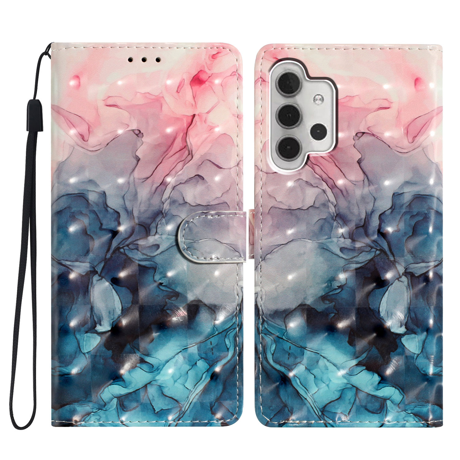 

Für Samsung Galaxy A13 4G Hülle 3D -muster Druck PU Leder Walle Telefonabdeckung Mit Riemen - Pink Blue Marmor, Galaxy A13 4G