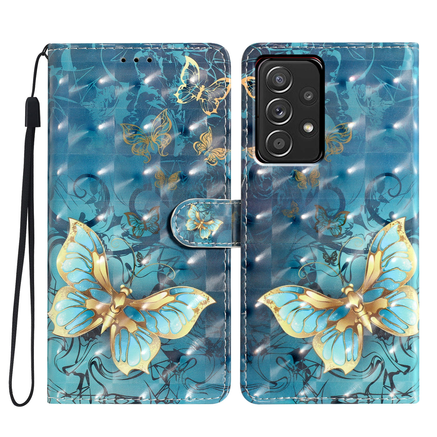 

Für Samsung Galaxy A33 5G Hülle Ständer PU Leder 3D -muster -mobiltelefonabdeckung - Schmetterling, Samsung Galaxy A33 5G