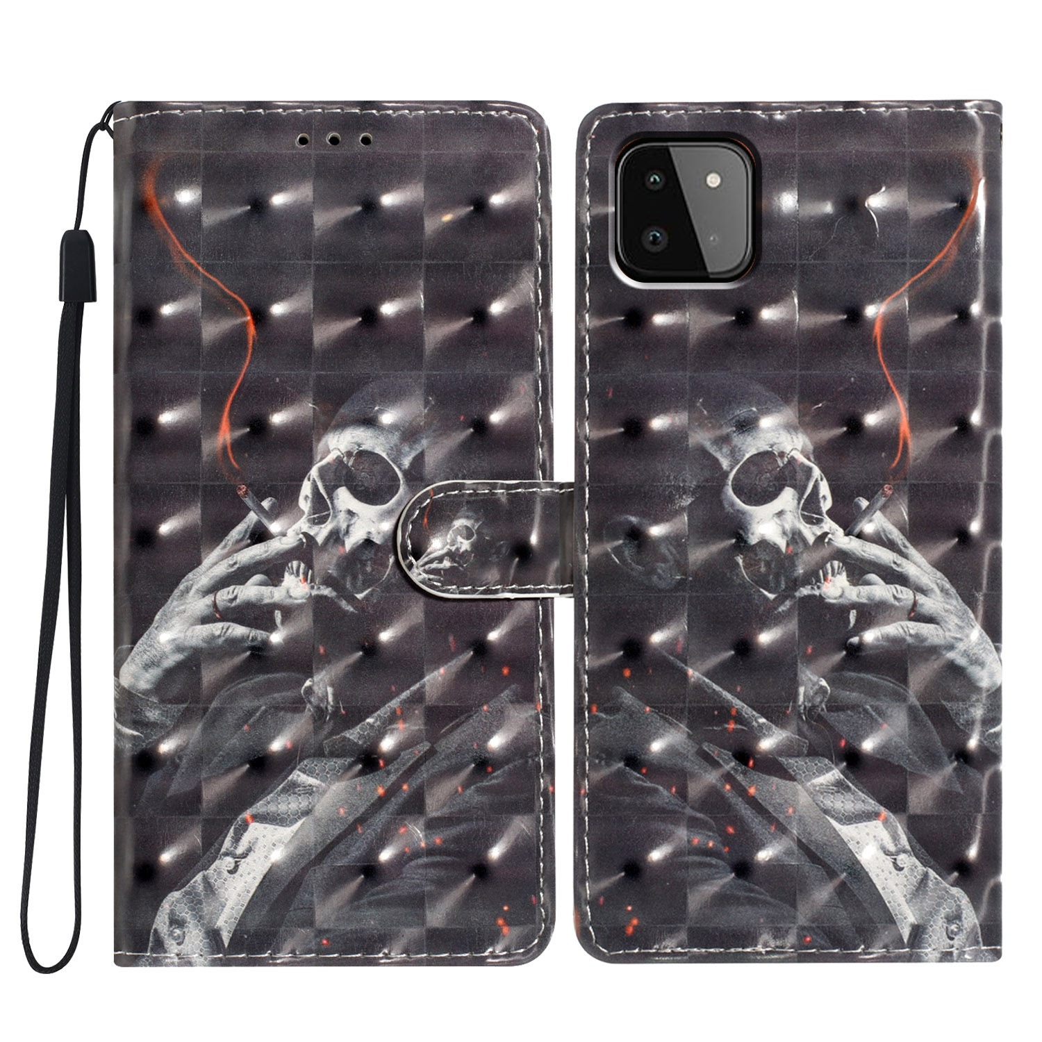 

Für Samsung Galaxy A22 5G (EU -version) Case Wallet PU Leder 3D -muster -telefonabdeckung - Rauchskelett, Galaxy A22 5G (EU Version)