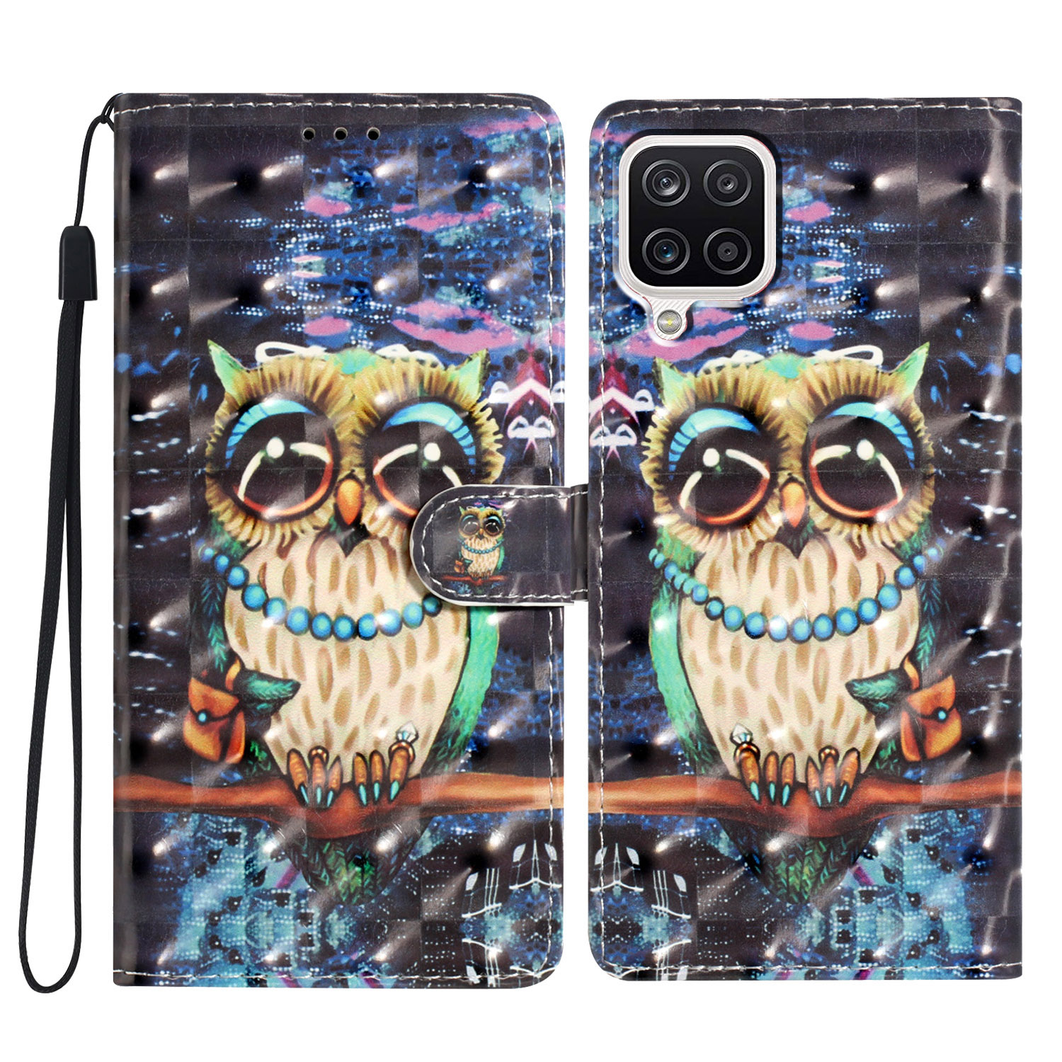 

Für Samsung Galaxy A22 4G (EU -version) Fall Gedrucktes 3D -muster PU Leder Brieftasche Telefonabdeckung - Eule, Galaxy A22 4G (EU Version)