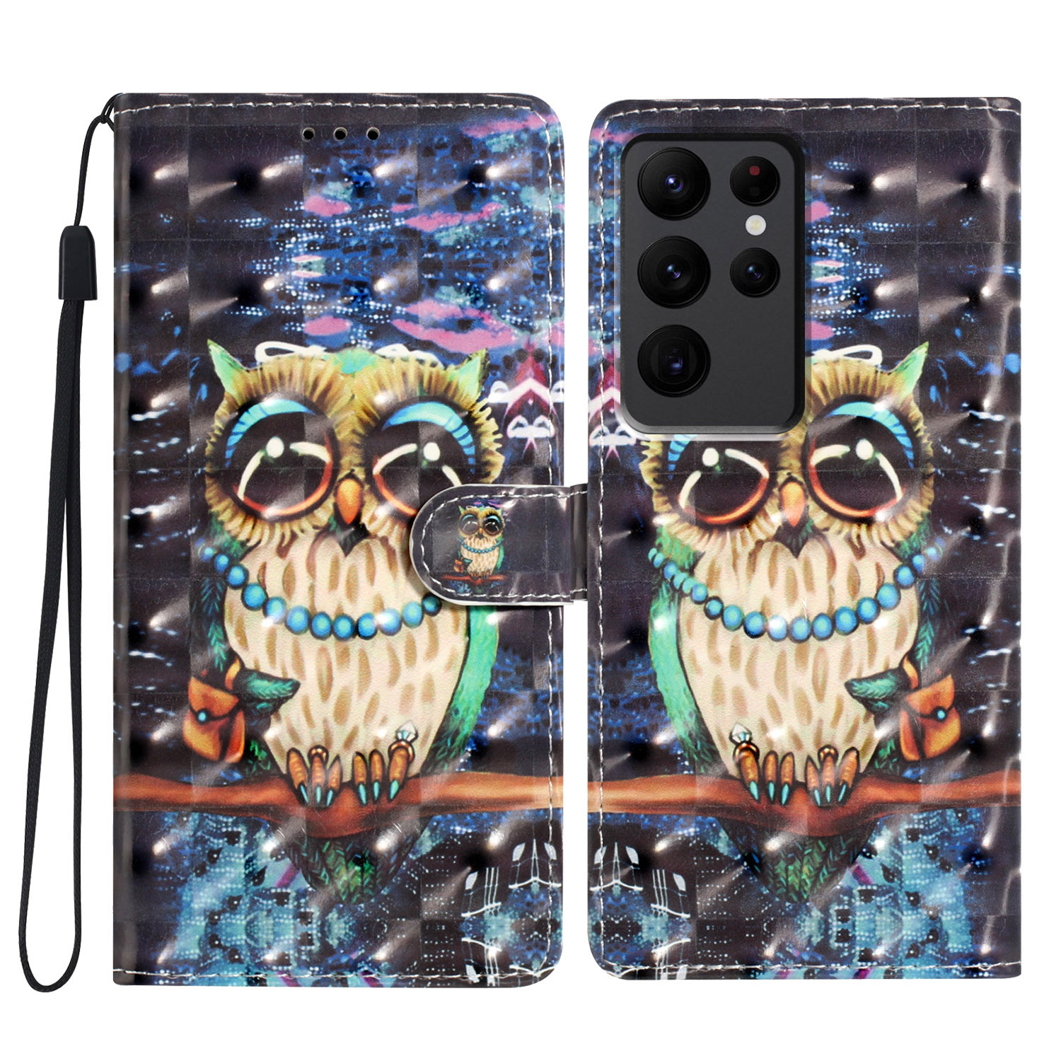 

Für Samsung Galaxy S23 Ultra -gehäuse Brieftasche 3D Muster PU Leder Flip Telefonabdeckung - Eule, Galaxy S23 Ultra