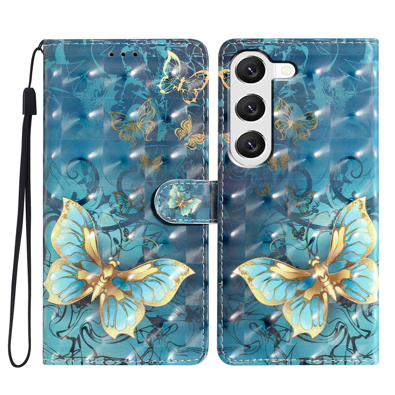 

Für Samsung Galaxy S23 Case 3D Muster Flip Folio PU Leder Brieftasche Telefonabdeckung - Schmetterling, Galaxy S23
