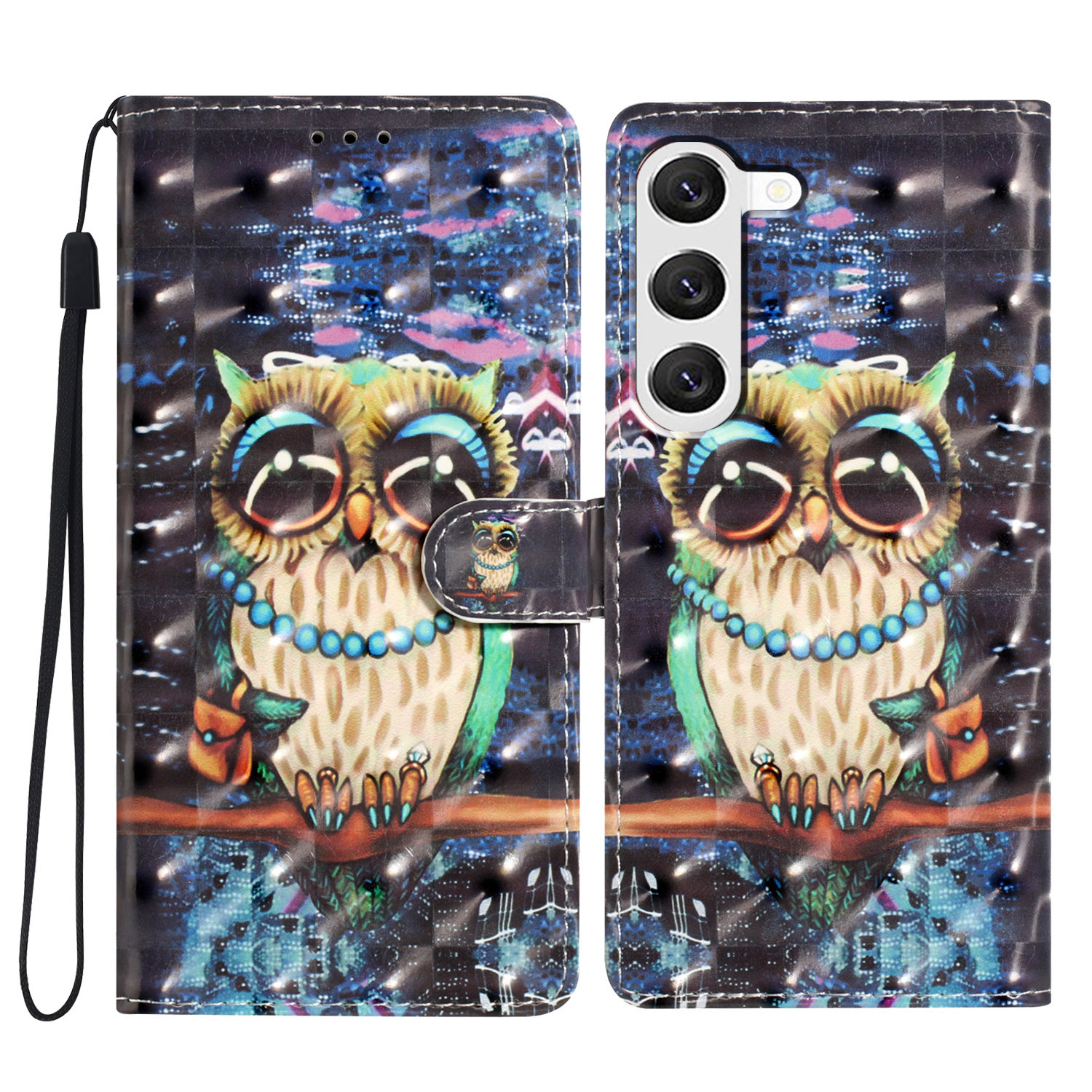 

Für Samsung Galaxy S23 Case 3D Muster Flip Folio PU Leder Brieftasche Telefonabdeckung - Eule, Galaxy S23