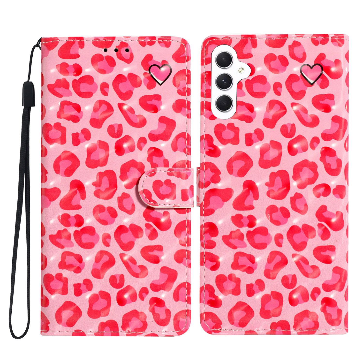 

Für Samsung Galaxy A25 5G Hülle PU Leder 3D Muster Flip Wallet Telefonabdeckung - Rosa Leopardendruck, Galaxy A25 5G