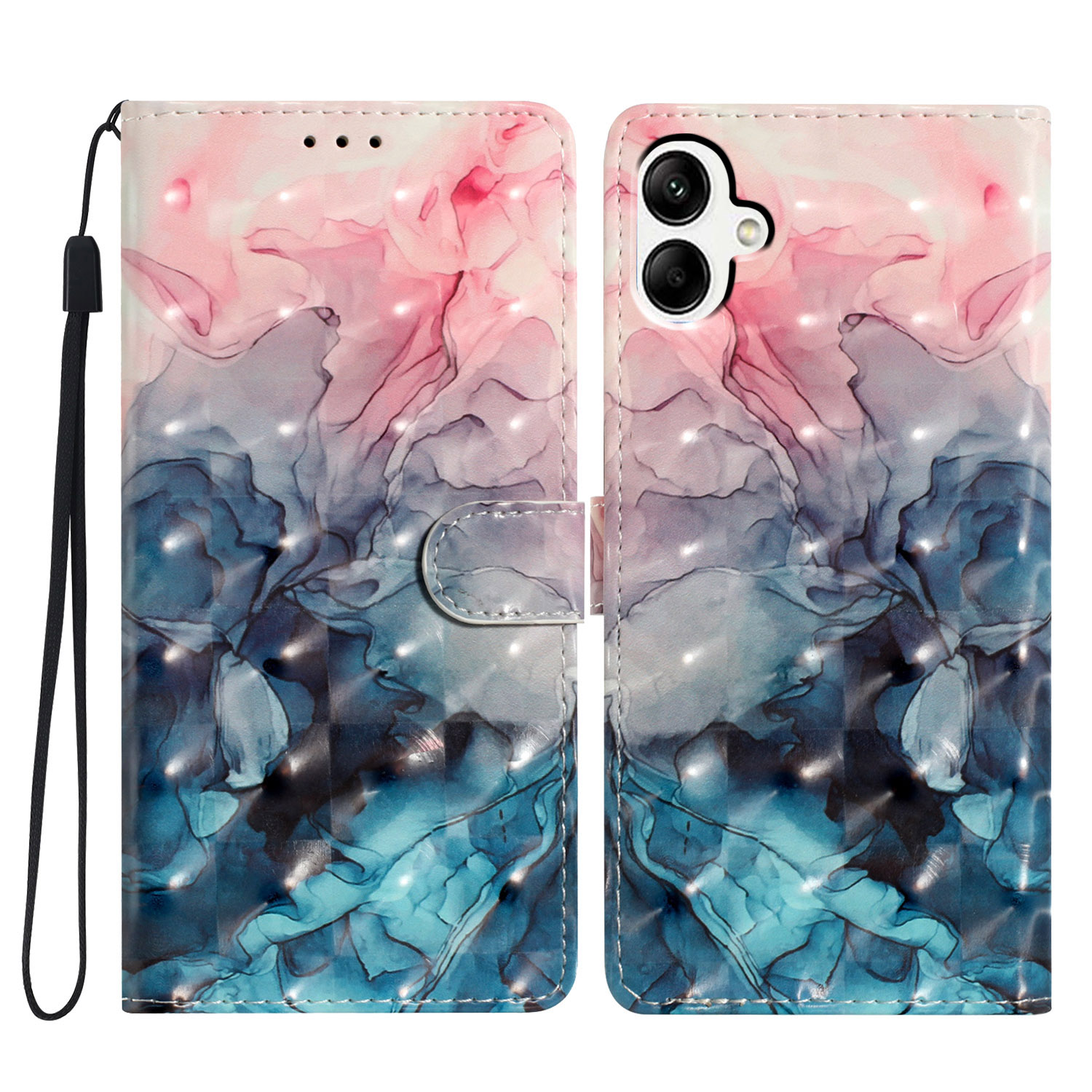 

Für Samsung Galaxy A05 4G Hülle PU Leder Magnetic Verschluss 3D Creative Muster Telefonabdeckung - Pink Blue Marmor, Samsung Galaxy A05 4G