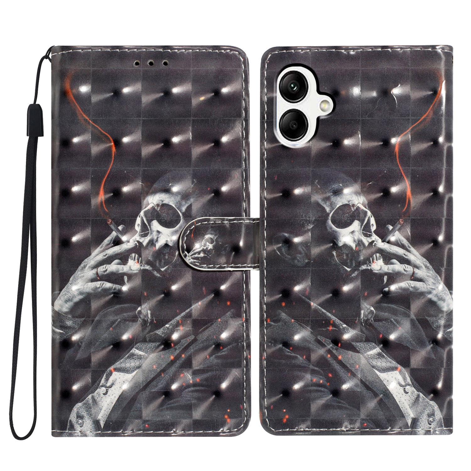 

Für Samsung Galaxy A05 4G Hülle PU Leder Magnetic Verschluss 3D Creative Muster Telefonabdeckung - Rauchskelett, Samsung Galaxy A05 4G