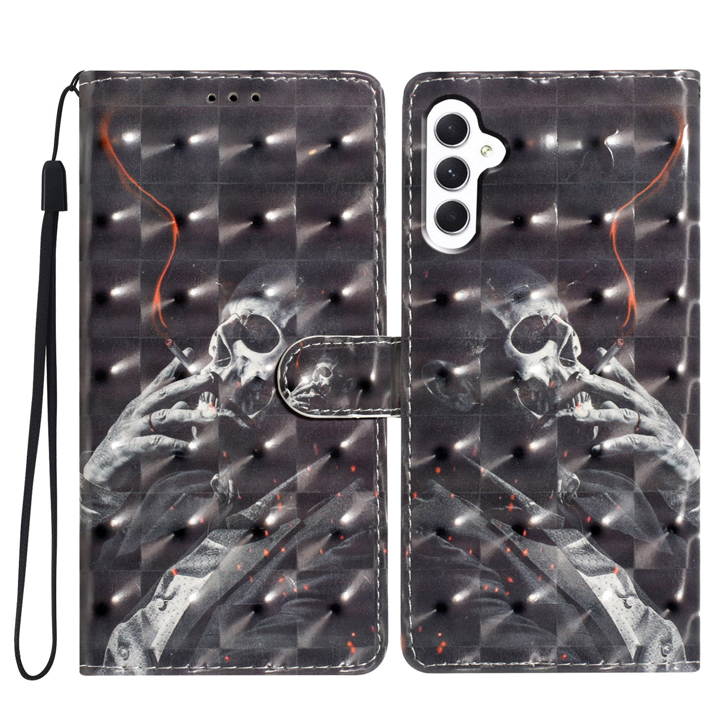 

Für Samsung Galaxy A34 5G Hülle 3D Muster PU Lederständer Schutzflip -telefonabdeckung - Rauchskelett, Galaxy A34 5G