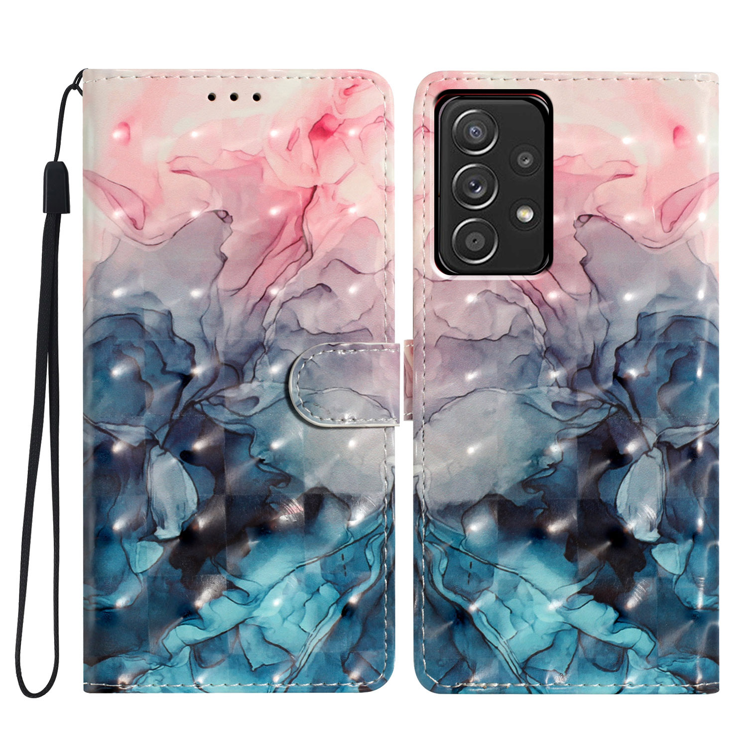 

Für Samsung Galaxy A73 5G Hülle 3D -muster Druck PU Leder Magnetic Flip Phone Deckung - Pink Blue Marmor, Samsung Galaxy A73 5G