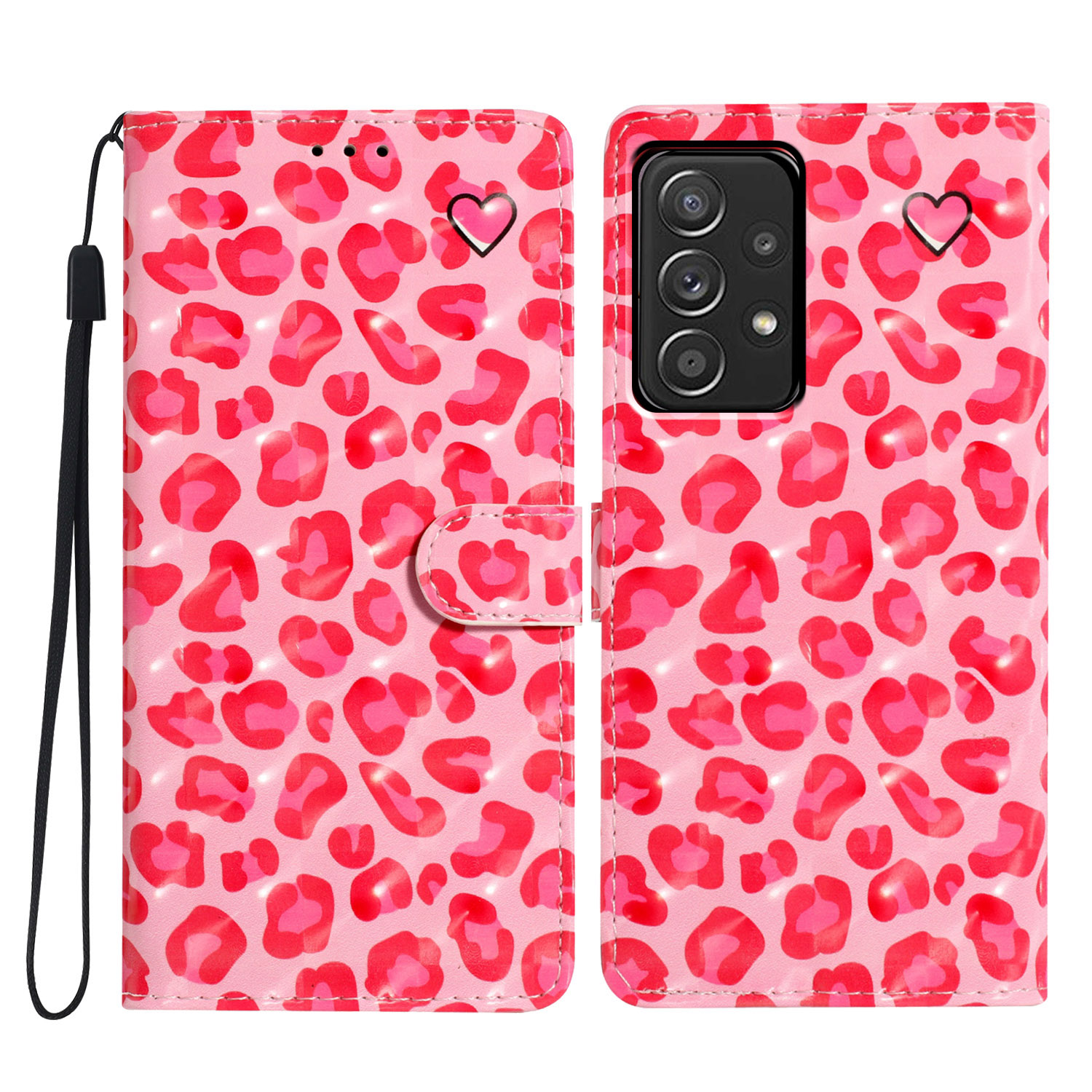 

Für Samsung Galaxy A73 5G Hülle 3D -muster Druck PU Leder Magnetic Flip Phone Deckung - Rosa Leopardendruck, Samsung Galaxy A73 5G