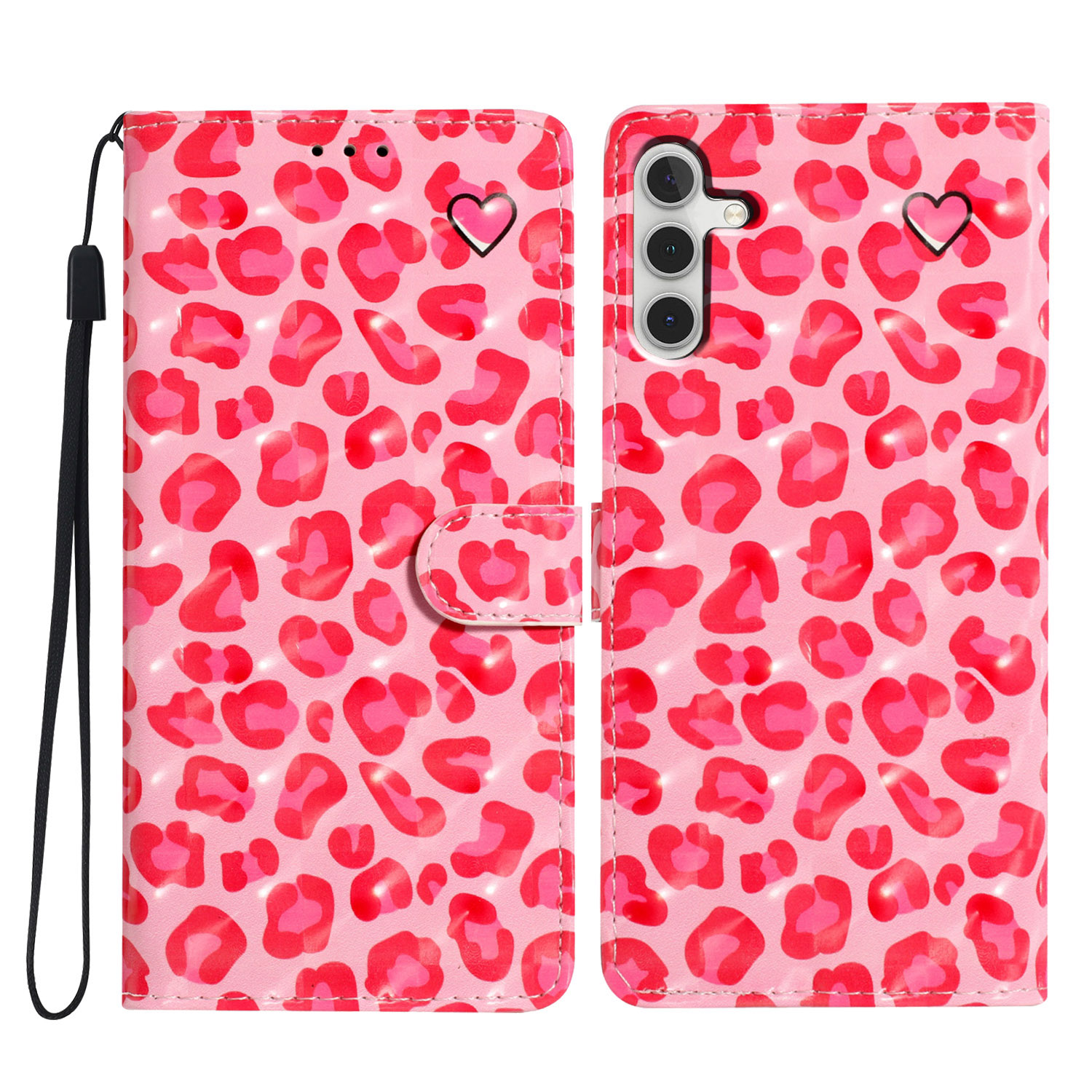 

Für Samsung Galaxy A15 4G Koffer Wallet PU Leder 3D -muster Gedrucktes Telefonabdeckung - Rosa Leopardendruck, Galaxy A15 4G