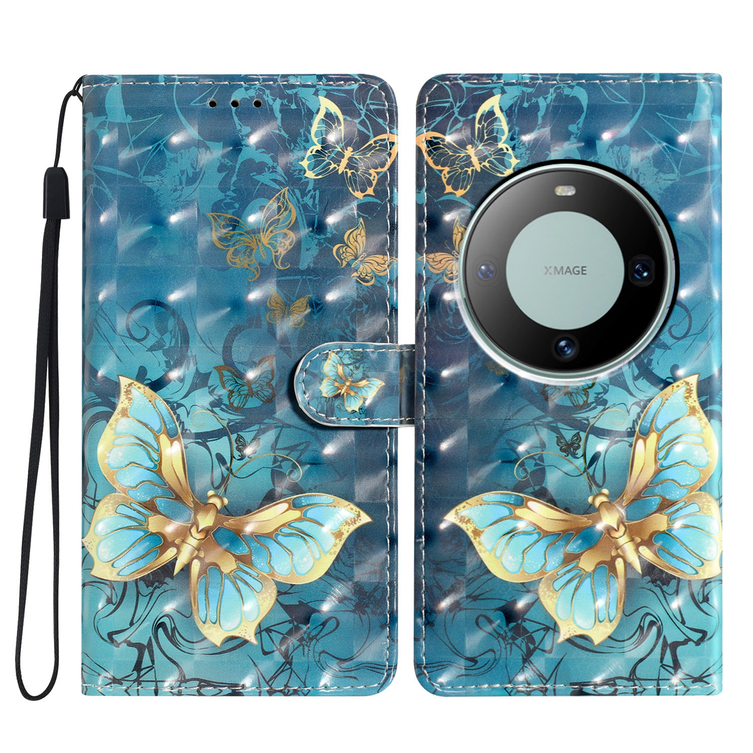 

Für Huawei Mate 60 Case PU Leder 3D Muster Design Magnetic Folio Telefonabdeckung - Schmetterling, Huawei Mate 60