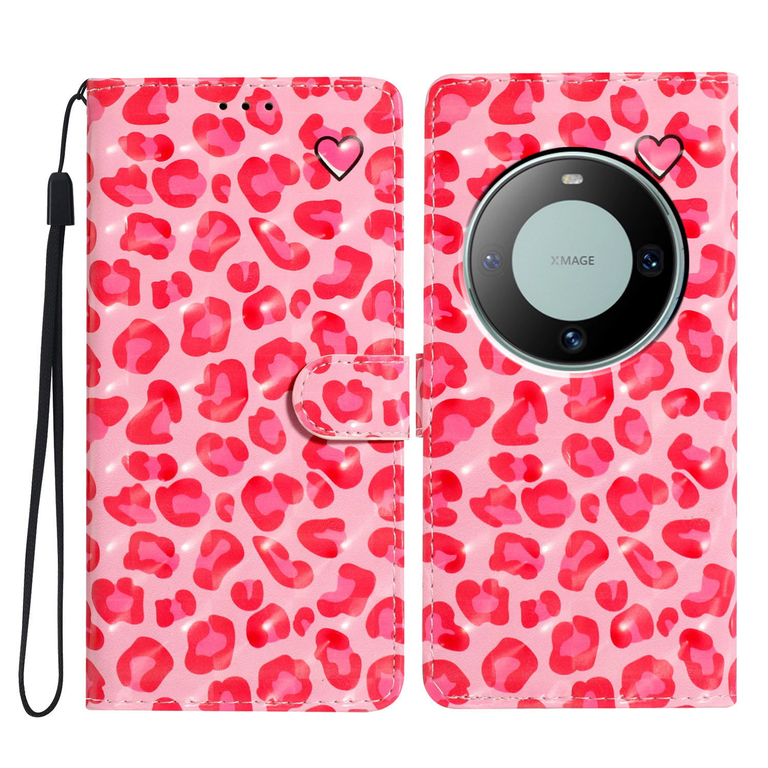 

Für Huawei Mate 60 Pro Case PU Leder 3D Muster Flip Telefonabdeckung Mit Brieftasche - Rosa Leopardendruck, Huawei Mate 60 Pro