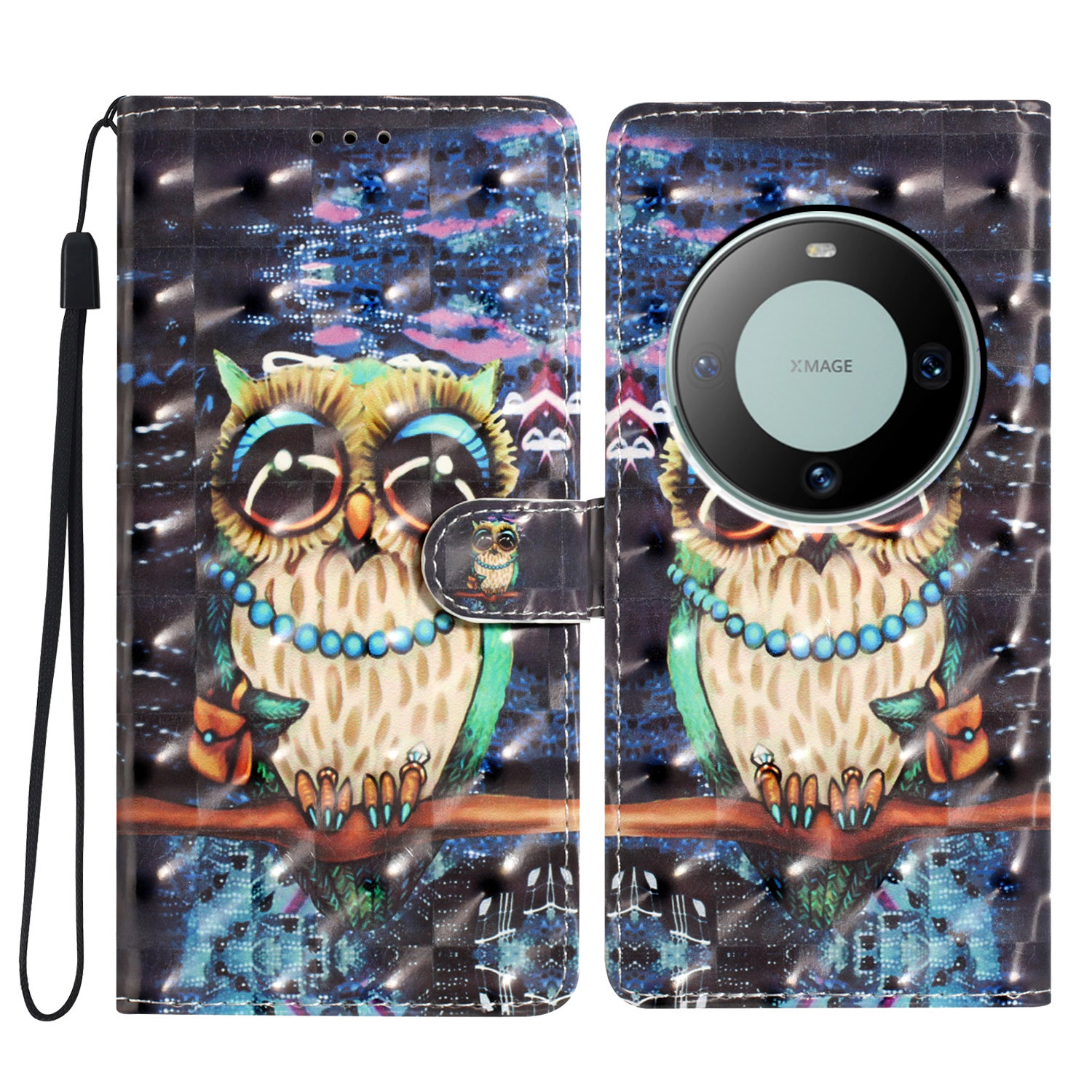 

Für Huawei Mate 60 Pro Case PU Leder 3D Muster Flip Telefonabdeckung Mit Brieftasche - Eule, Huawei Mate 60 Pro
