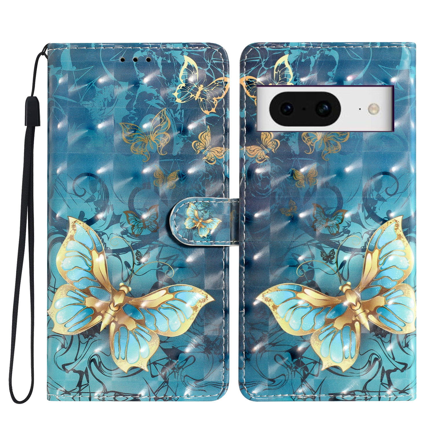 

Für Google Pixel 8 Case Flip Wallet PU Leder 3D Muster Gedrucktes Telefonabdeckung - Schmetterling, Google Pixel 8
