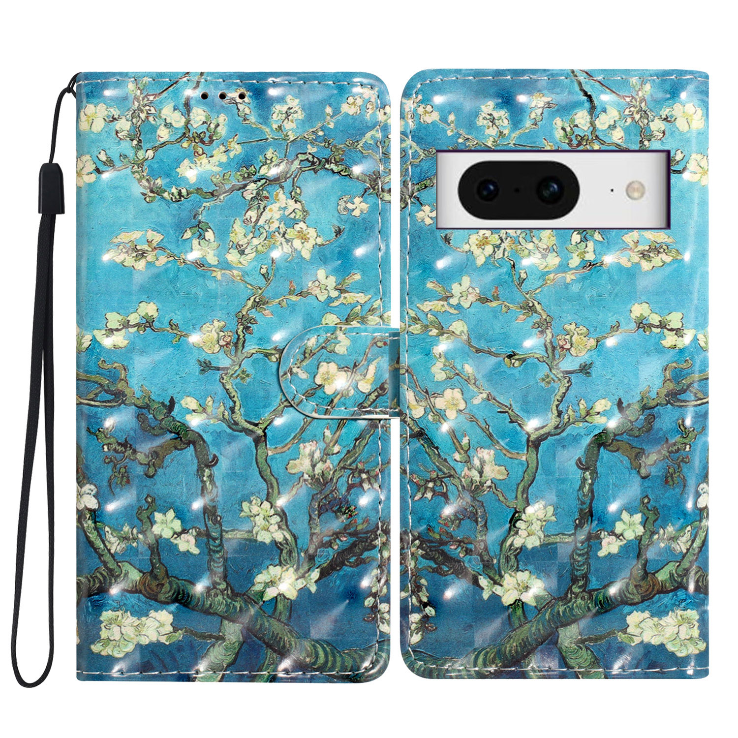 

Für Google Pixel 8 Case Flip Wallet PU Leder 3D Muster Gedrucktes Telefonabdeckung - Aprikoseblüte, Google Pixel 8
