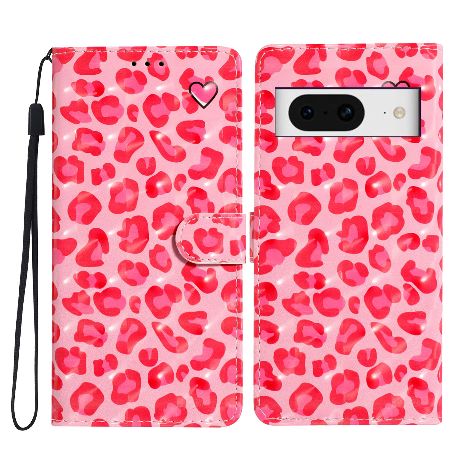 

Für Google Pixel 8 Case Flip Wallet PU Leder 3D Muster Gedrucktes Telefonabdeckung - Rosa Leopardendruck, Google Pixel 8