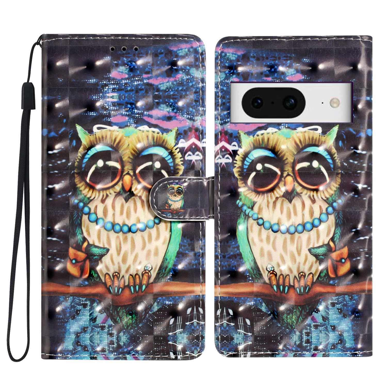 

Für Google Pixel 8 Case Flip Wallet PU Leder 3D Muster Gedrucktes Telefonabdeckung - Eule, Google Pixel 8