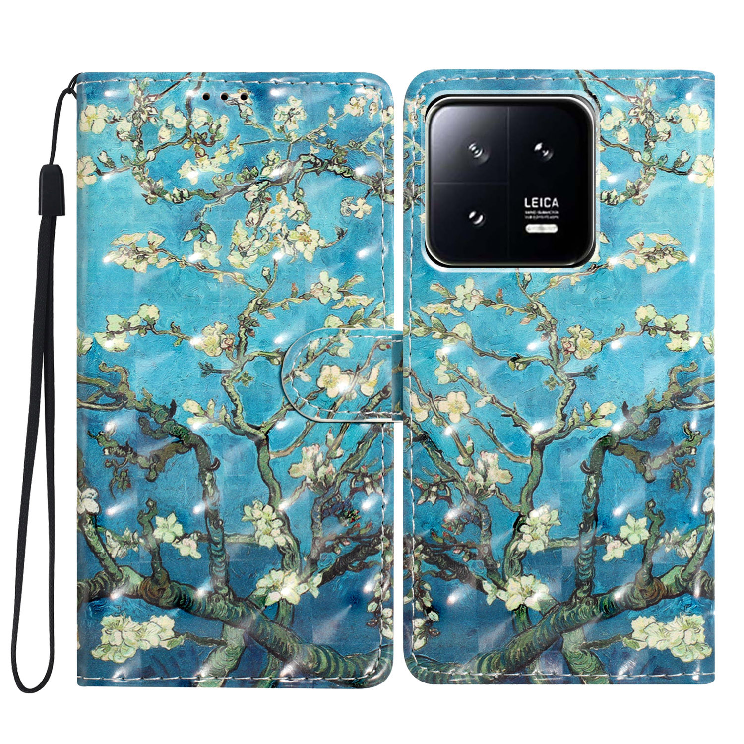 

Für Xiaomi 13 Pro 5G Hülle PU Leder 3D Muster Brieftasche Magnetische Telefonabdeckung - Aprikoseblüte, Xiaomi 13 Pro 5G