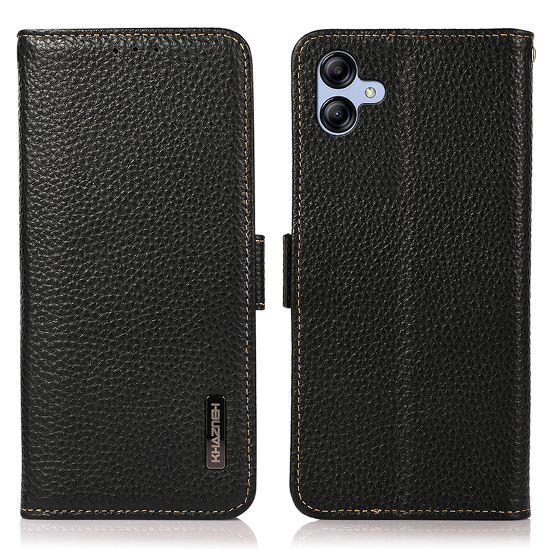 

Khazneh Für Samsung Galaxy A05 4G Phone Hülle Wallet Stand RFID Blockierende Echte Kuhlederabdeckung - Schwarz, Samsung Galaxy A05 4G