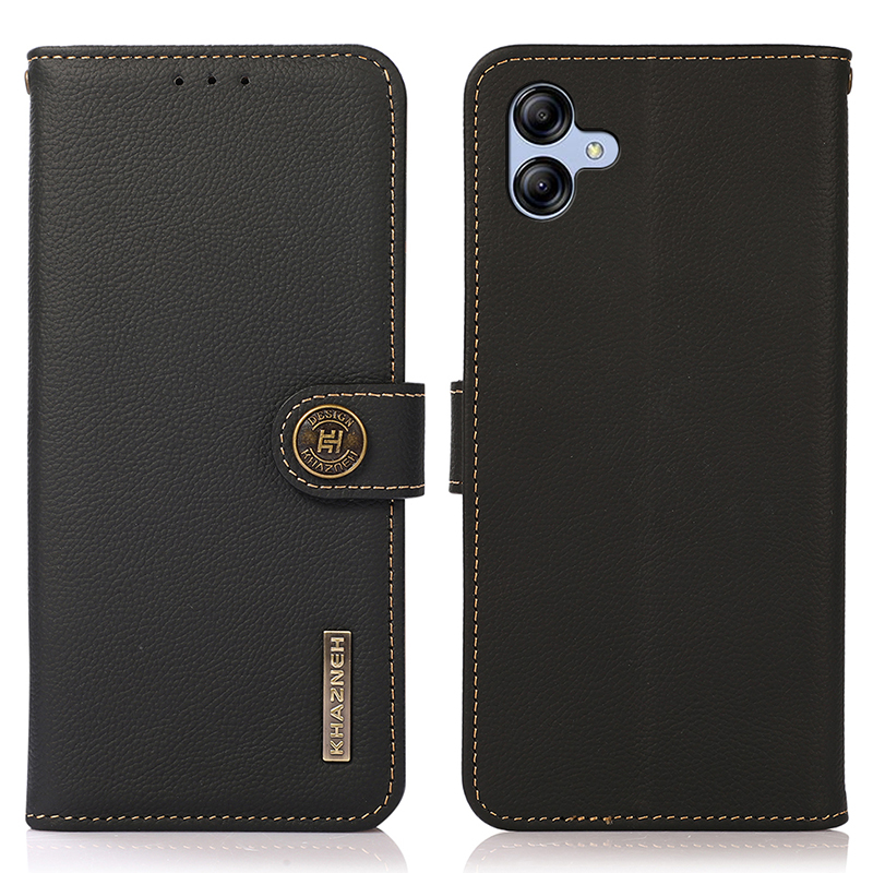 

Khazneh Für Samsung Galaxy A05 4G Gehäuse Wallet RFID Blockieren Echtes Kuhleder -telefonabdeckung - Schwarz, Samsung Galaxy A05 4G