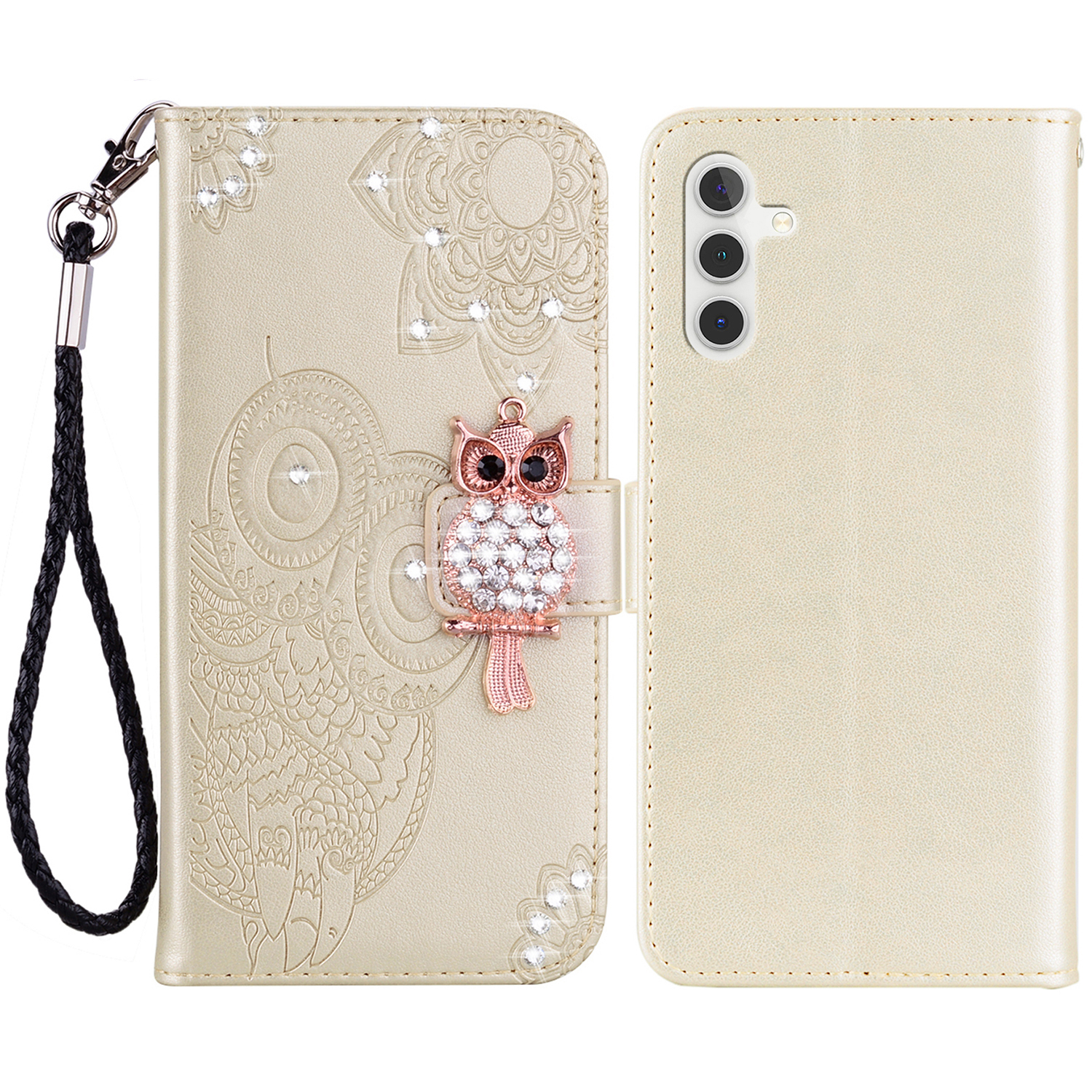 

Für Samsung Galaxy A05s 4G Hülle Strass Dekor Leder Telefon Brieftasche Mit Ständer - Gold, Samsung Galaxy A05s 4G