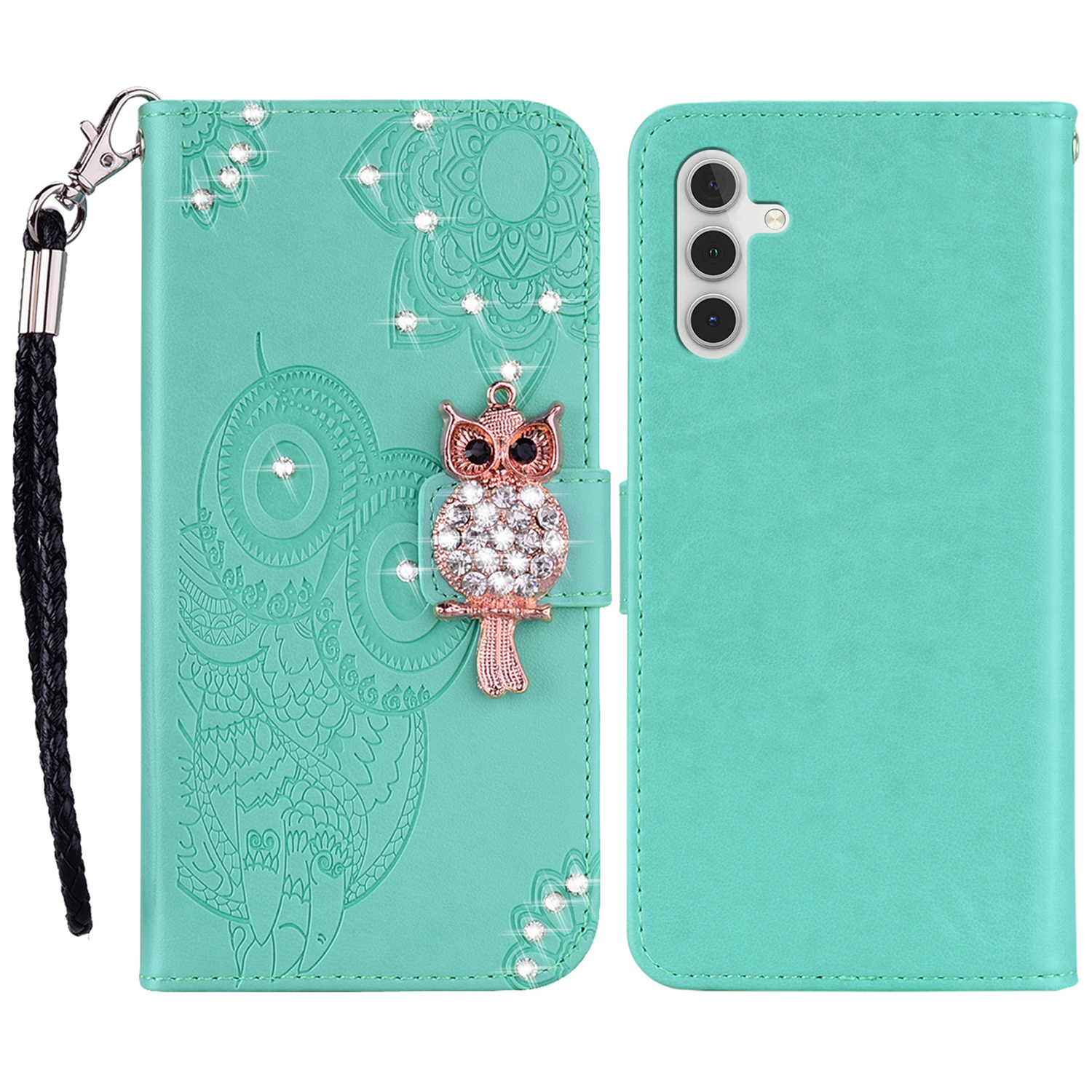 

Für Samsung Galaxy A05s 4G Hülle Strass Dekor Leder Telefon Brieftasche Mit Ständer - Cyan, Samsung Galaxy A05s 4G