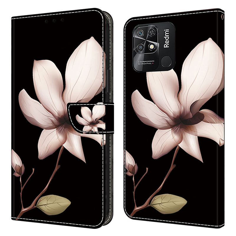 

Musterdruckleder-hülle Für Xiaomi Redmi 10c 4G Hülle Anti-drop-brieftaschenhülle - Pinke Blume, Xiaomi Redmi 10C 4G