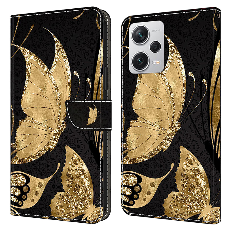 

Brieftasche Telefonhülle Für Xiaomi Redmi Note 12 Pro+ 5G Hülle Muster Druckleder -flip -abdeckung - Goldener Schmetterling, Xiaomi Redmi Note 12 Pro+ 5G