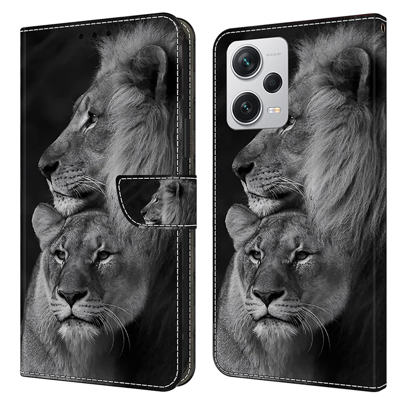 

Brieftasche Telefonhülle Für Xiaomi Redmi Note 12 Pro+ 5G Hülle Muster Druckleder -flip -abdeckung - Paar Löwen, Xiaomi Redmi Note 12 Pro+ 5G
