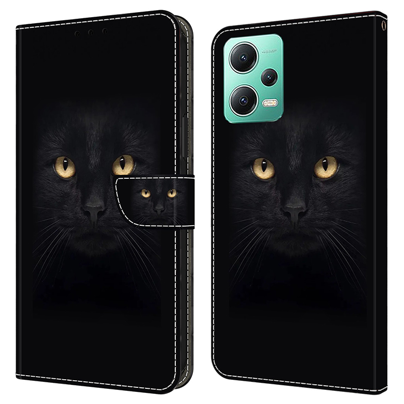 

Für Xiaomi Redmi Anmerkung 12 5G (global) /(china) /(indien) / Poco X5 5G Hülle Lederflip -telefonabdeckung - Schwarze Katze, Xiaomi Redmi Note 12 5G (Global)