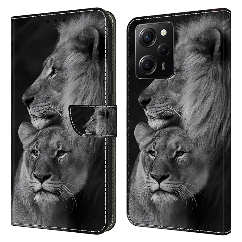 

Für Xiaomi Redmi Note 12 Pro 5g / 12 Pro Speed ​​5g / Poco X5 Pro 5G Hülle Schutzbrieftasche Telefonhülle - Paar Löwen, Xiaomi Redmi Note 12 Pro 5G