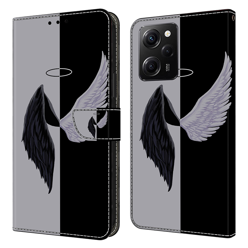 

Für Xiaomi Redmi Note 12 Pro 5g / 12 Pro Speed ​​5g / Poco X5 Pro 5G Hülle Schutzbrieftasche Telefonhülle - Schwarz / Weiße Flügel, Xiaomi Redmi Note 12 Pro 5G