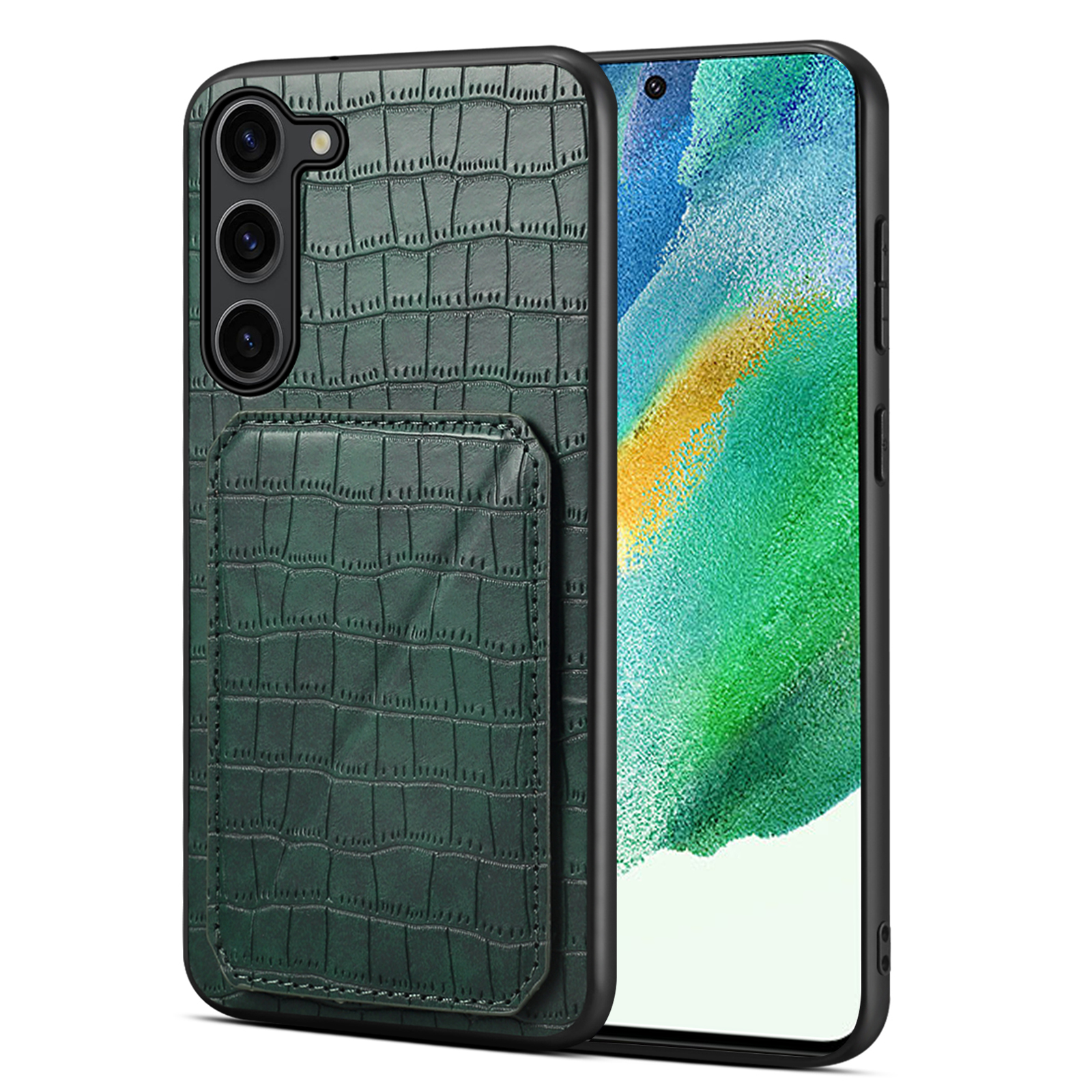 

Für Samsung Galaxy S21 fe 5G Case PU+PC+TPU -mobiltelefonabdeckung Mit Verstecktem Kartenhalter - Grün, Galaxy S21 FE 5G
