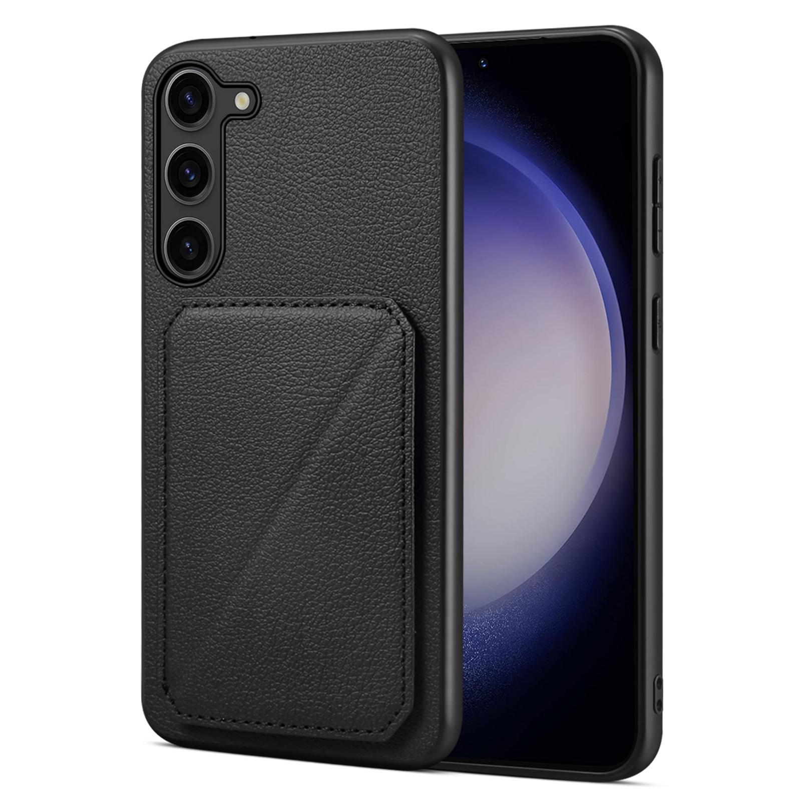 

Für Samsung Galaxy S23+hülle Hidden Card Halter Leder+pc+tpu -telefon -kickständer Cover - Schwarz, Galaxy S23+