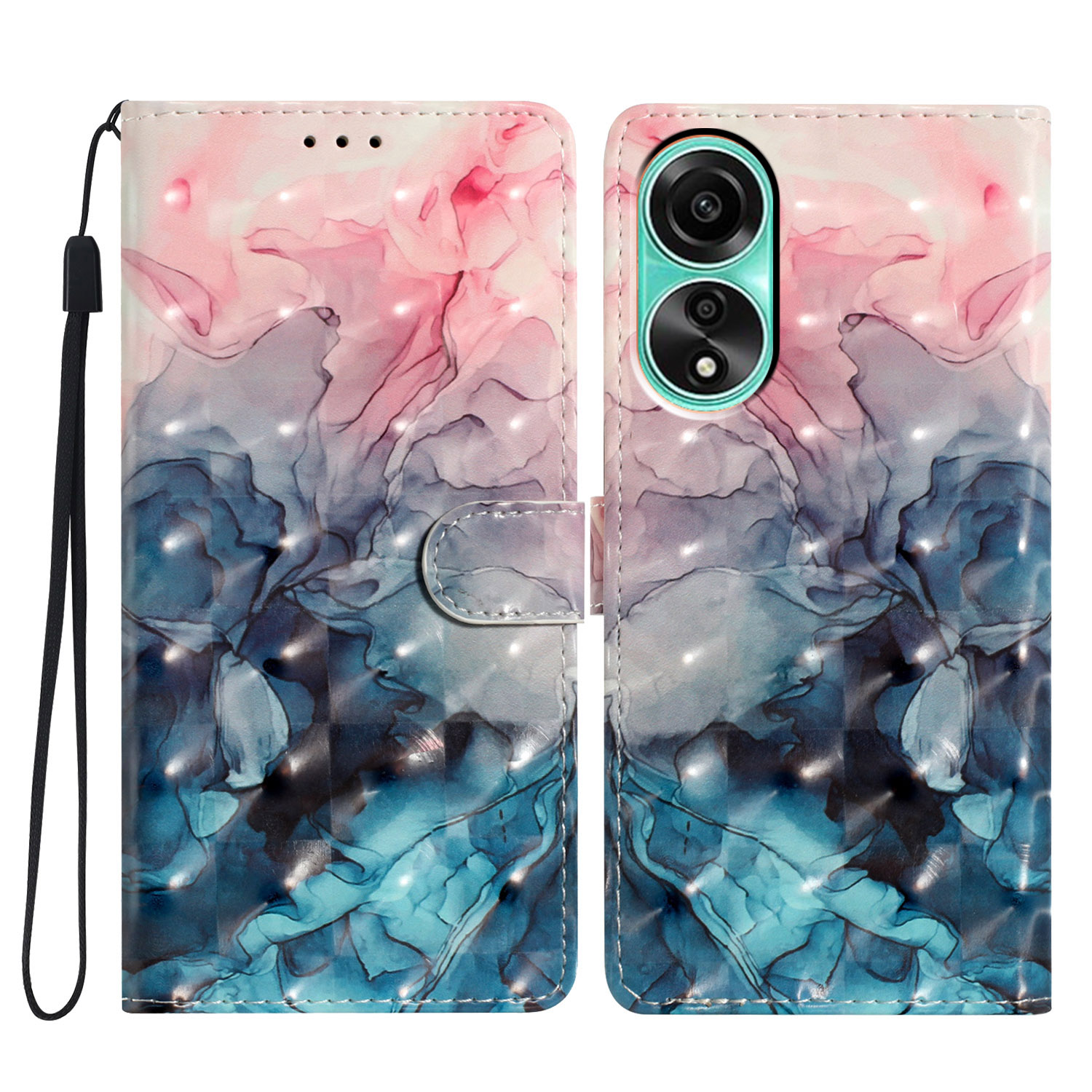 

Für Oppo A38 4G Hülle 3D -muster -druck PU Leder Magnetische Verschluss Telefon Brieftasche - Pink Blue Marmor, Oppo A38 4G