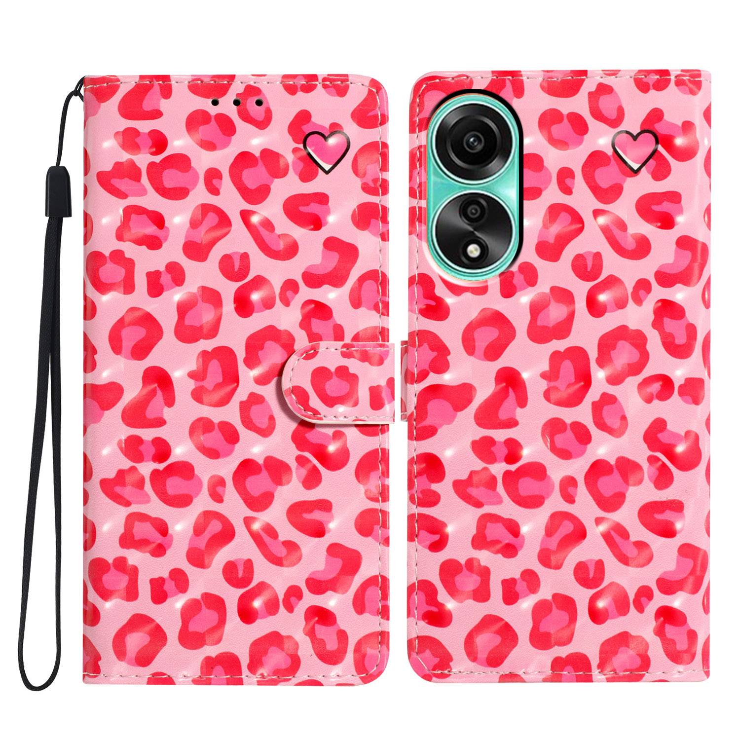

Für Oppo A38 4G Hülle 3D -muster -druck PU Leder Magnetische Verschluss Telefon Brieftasche - Rosa Leopardendruck, Oppo A38 4G