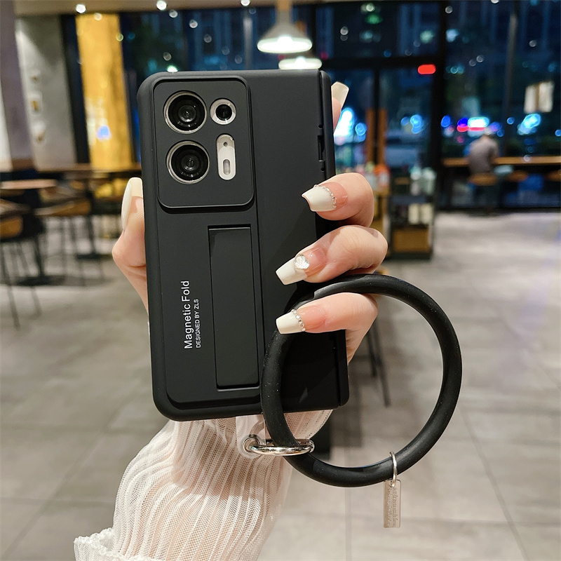 

Kickstand -koffer Für Oppo Finden Sie N2 5G Hülle Schockdelefonabdeckung Mit Armbandriemen - Schwarz, Oppo Find N2 5G