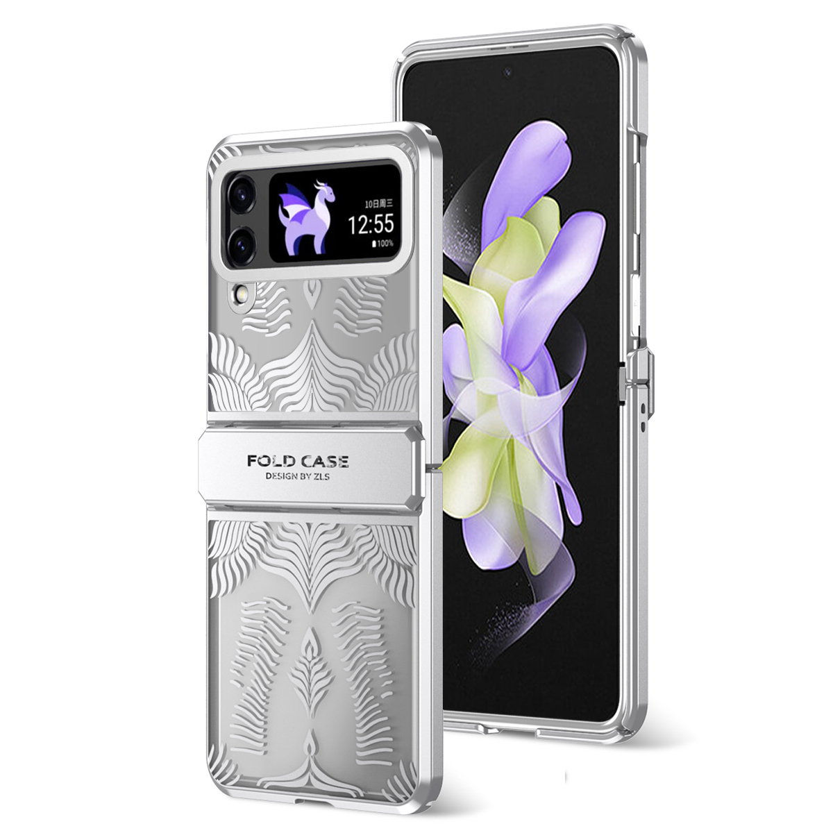 

Für Samsung Galaxy Z Flip4 5G Hülle Hard PC Wing Frame Design Protective Telefonabdeckung - Silber, Galaxy Z Flip4 5G