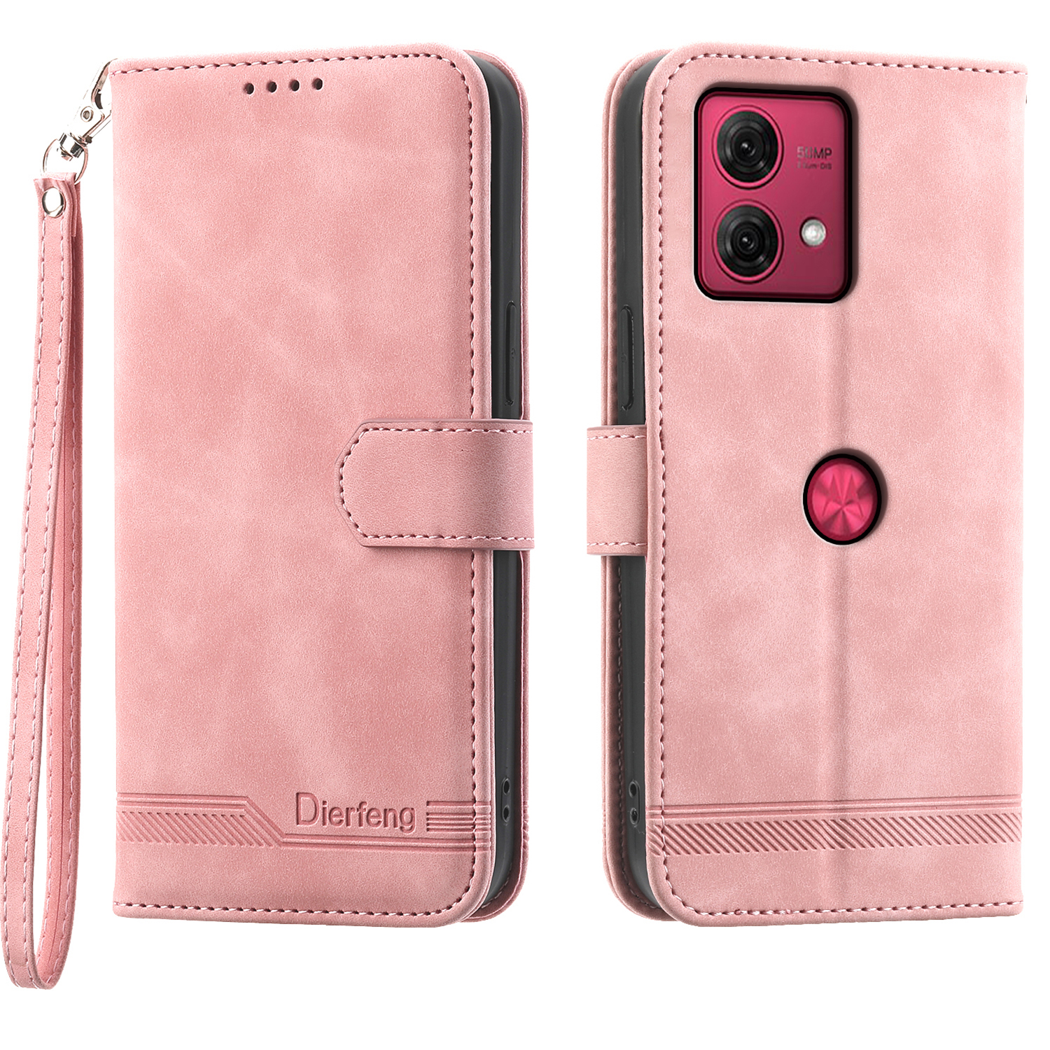 

Dierfeng DF-03 Für Motorola Moto G84 5G Hülle PU Leder Flip Phone Stand Cover Wallet - Rosa, Motorola Moto G84 5G