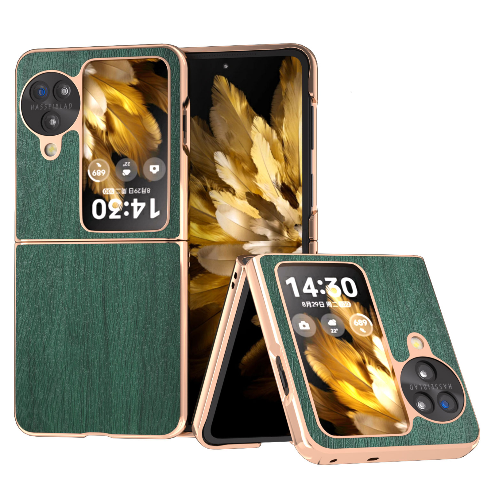 

Für Oppo Finden Sie N3 Flip 5G Hülle Holzstruktur Elektroplieren PU Leder + PC -abdeckung - Grün, Oppo Find N3 Flip 5G