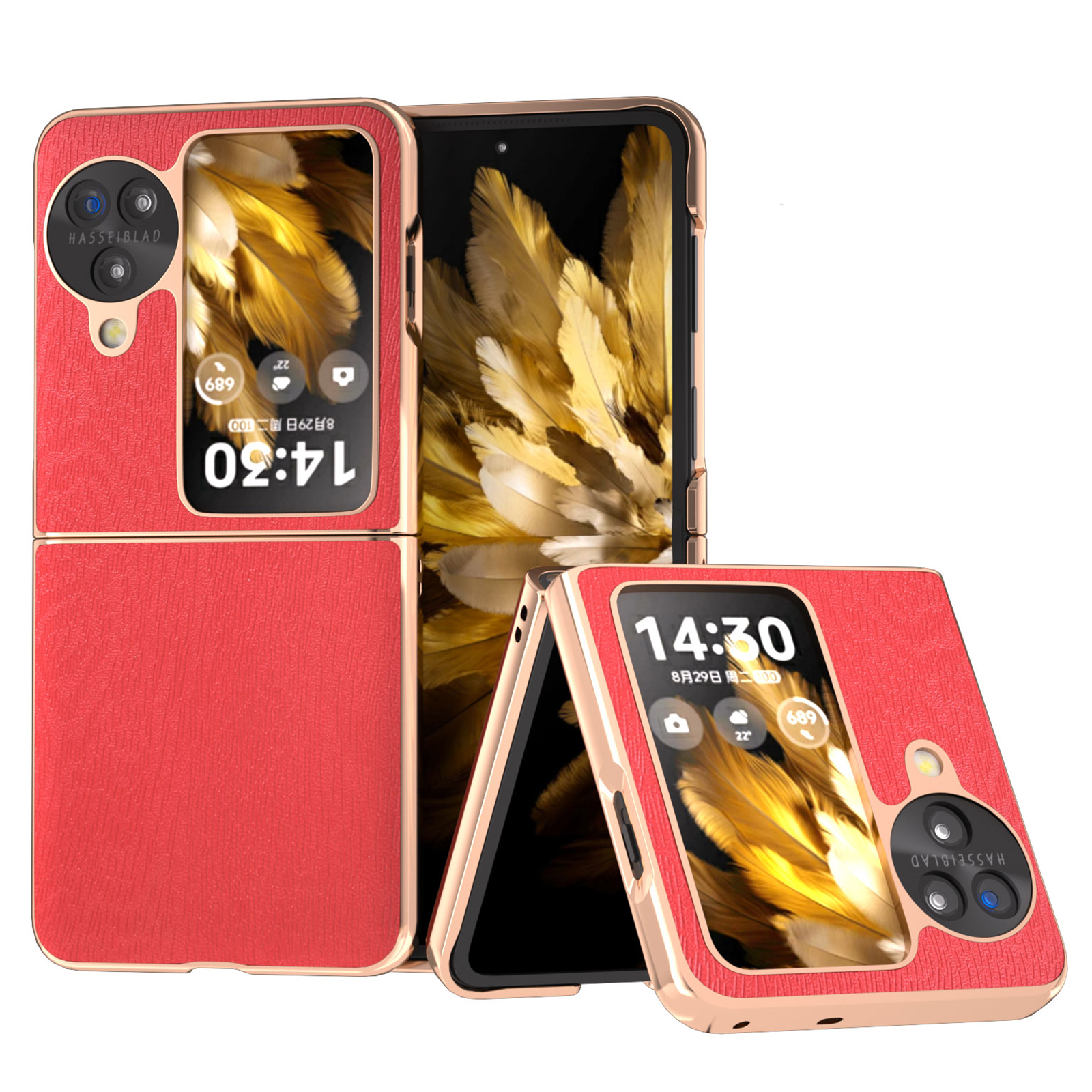 

Für Oppo Finden Sie N3 Flip 5G Hülle Holzstruktur Elektroplieren PU Leder + PC -abdeckung - Rot, Oppo Find N3 Flip 5G