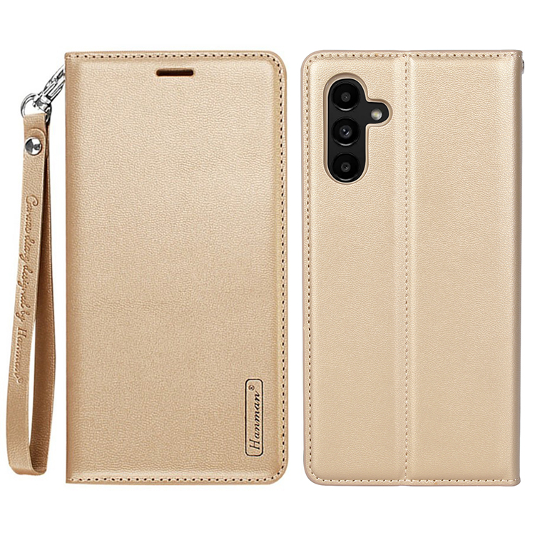 

Hanman Minuo -serie Für Samsung Galaxy M14 5G Telefonhülle Lederabdeckung Mit Brieftasche - Gold, Galaxy M14 5G