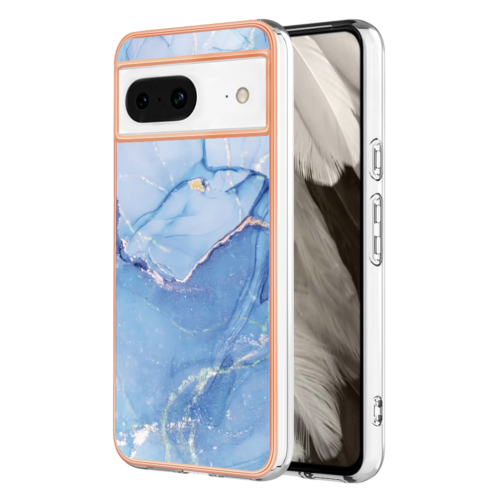 

YB IMD Series-16 Style-E Für Google Pixel 8 Fall 2,0 mm TPU Elektropliertes Imd-marmor-telefonabdeckung - Blau, Google Pixel 8