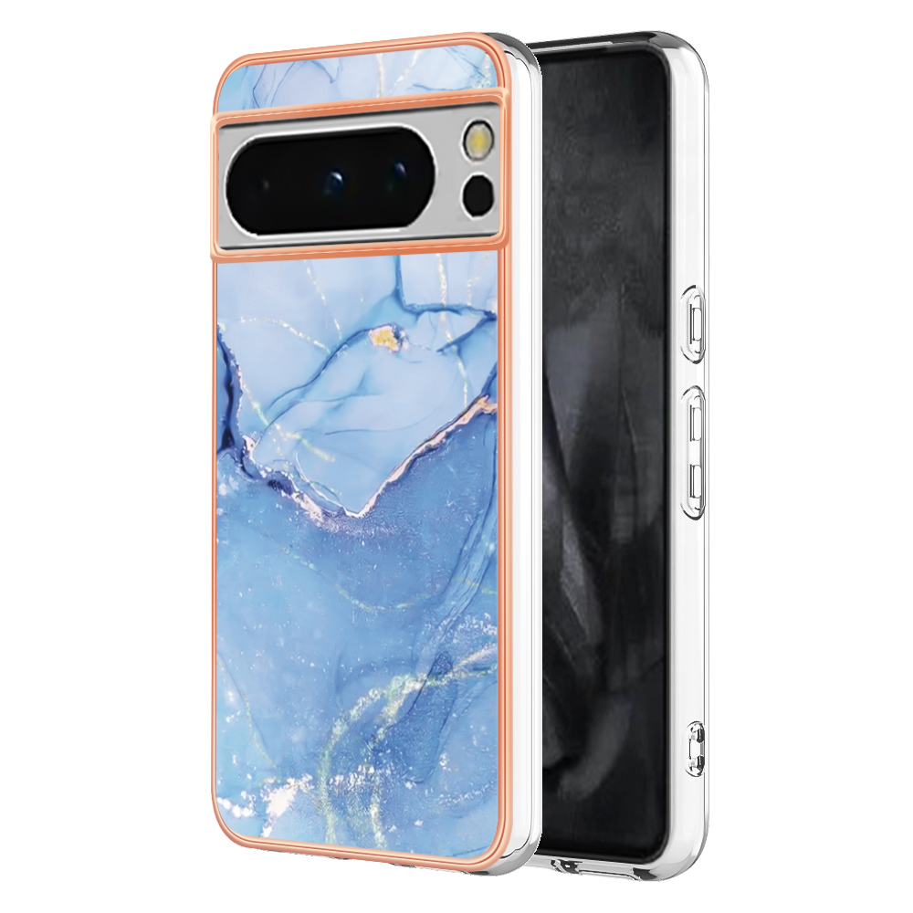 

YB IMD Series-16 Style-E Für Google Pixel 8 Pro Case Marmormuster Elektroplattiert 2,0 mm Tpu-telefonabdeckung - Blau, Google Pixel 8 Pro
