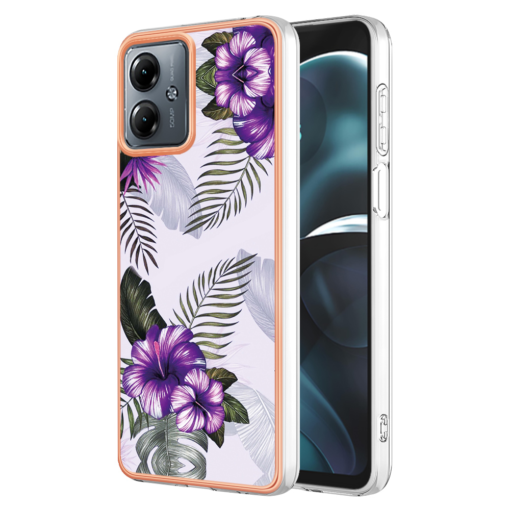 

YB IMD Series-1 Für Motorola Moto G14 4G Deckel Marmor Blumenmuster IMD TPU Telefon Hülle - Lila Blume, Motorola Moto G14 4G